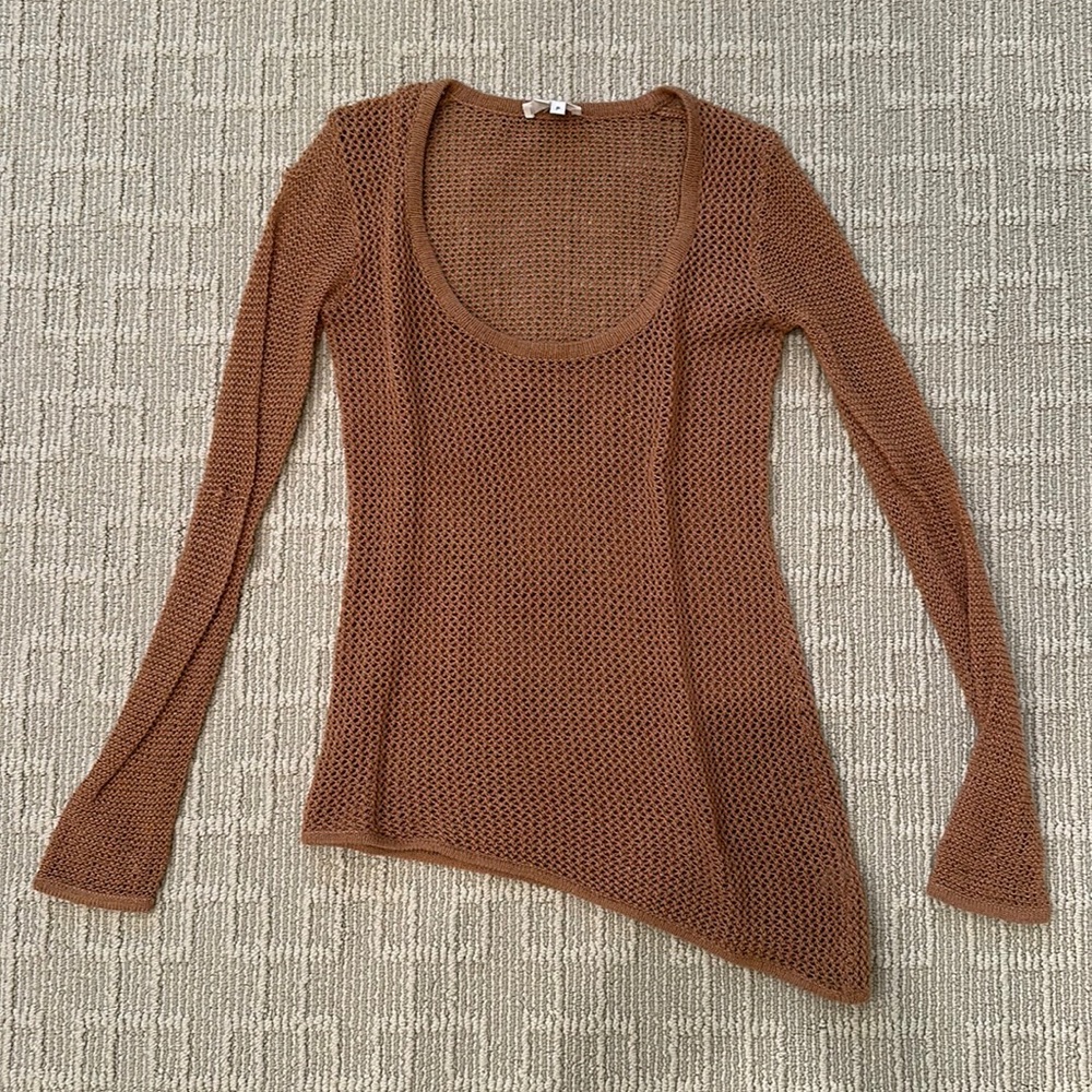 Camel open weave asymmetrical Helmut Lang sweater